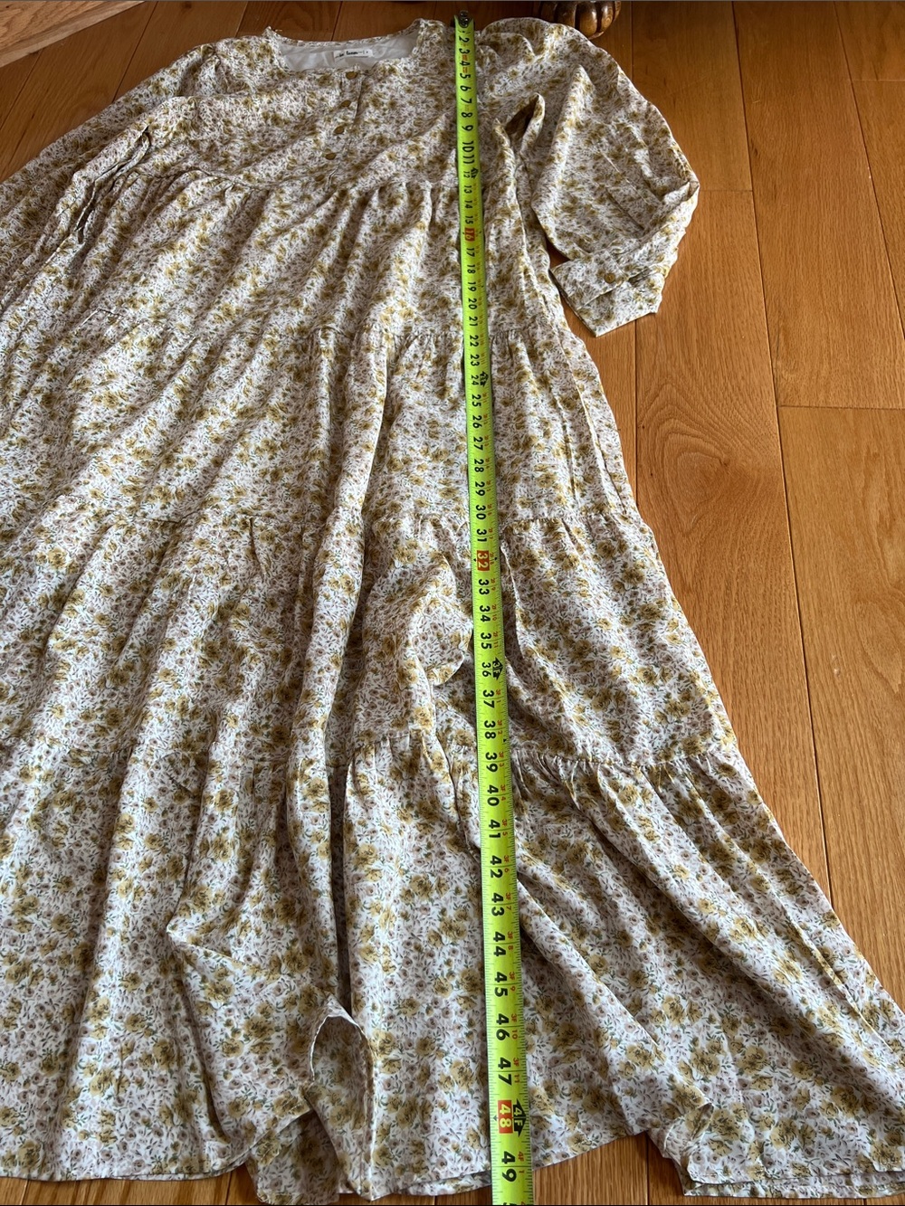 in loom Tiered Yellow Floral Maxi Dress with Button Yoke balloon sleeve cottage - Picture 7 of 8